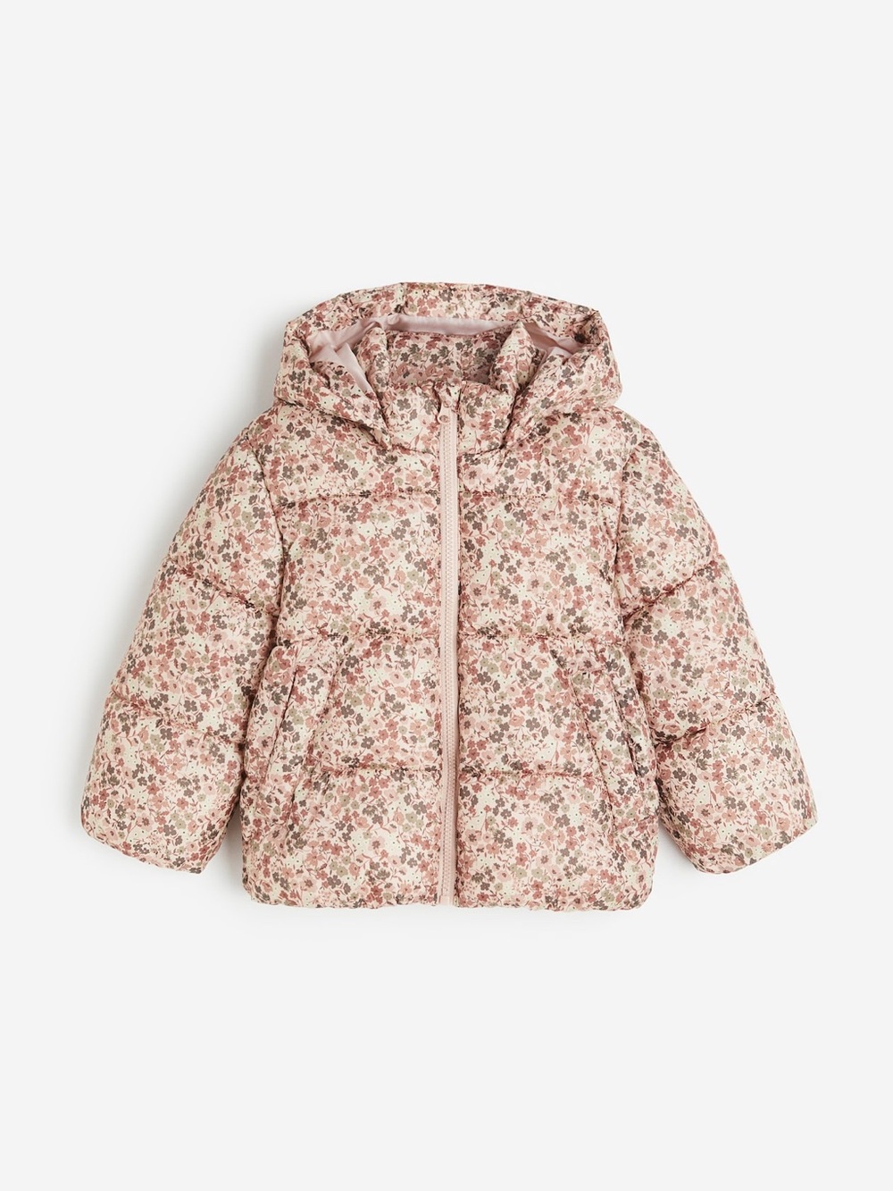 H&M Pink Floral Hooded Puffer Jacket